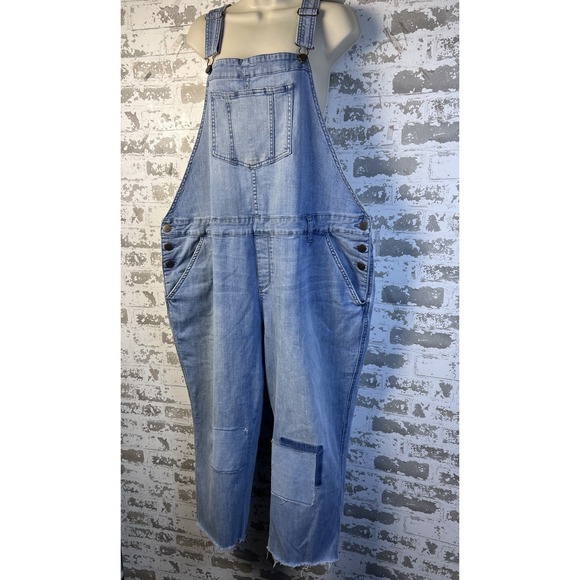 American Rag Overalls Sz 22W Patchwork Cropped Frayed Hem Aged Weathered - Picture 4 of 16